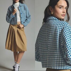 DOLAN Blue and White Houndstooth high low cropped Jacket size XS